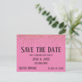 Gold Confetti Pink Graduation Party Save the Date Postkarte (Stehend Vorderseite)