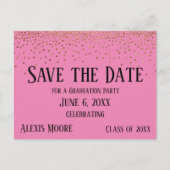 Gold Confetti Pink Graduation Party Save the Date Postkarte (Vorderseite)