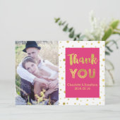 Gold Confetti Pink Hochzeit Vielen Dank für Ihr Fo Dankeskarte (Stehend Vorderseite)