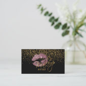 Gold Confetti & Pink Rose Lips - Makeup Visitenkarte (Stehend Vorderseite)