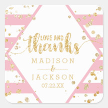 Gold Confetti & Pink Streifen Hochzeit Dank für di