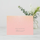 Gold Confetti Pink Wedding Bridesmaid Einladung (Stehend Vorderseite)