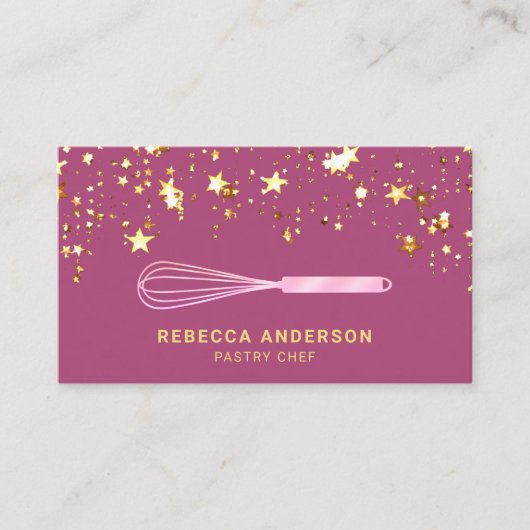 Gold Confetti Pink Whisk Konditorei Koch Bäckerei Visitenkarte (Vorderseite)