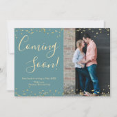 Gold Confetti Pregnancy Announcement Card auf Aqua Ankündigung (Vorderseite)