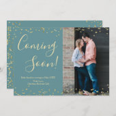 Gold Confetti Pregnancy Announcement Card auf Aqua Ankündigung (Vorne/Hinten)