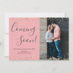 Gold Confetti Pregnancy Announcement Card auf Rosa Ankündigung