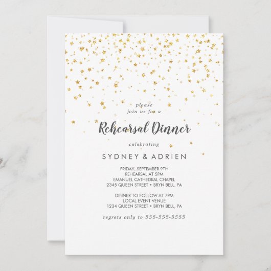 Gold Confetti Probe Dinner Einladung (Vorderseite)