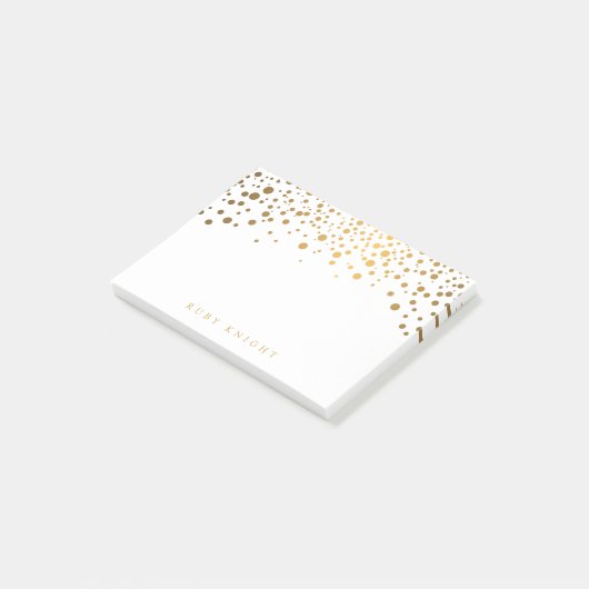 Gold Confetti Punkte mit Namen Post-it Klebezettel (angewinkelt)