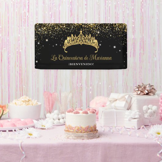 Gold Confetti Quinceanera Tiara Banner (Party)