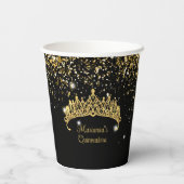 Gold Confetti Quinceanera Tiara Pappbecher (Rückseite)
