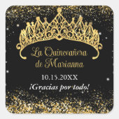 Gold Confetti Quinceanera Tiara Quadratischer Aufkleber (Vorderseite)