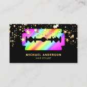 Gold Confetti Rainbow Razor Blade Hair Stylist Visitenkarte (Vorderseite)