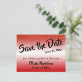 Gold Confetti Red Abschluss Save the Date Postkarte (Stehend Vorderseite)
