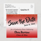 Gold Confetti Red Abschluss Save the Date Postkarte (Vorne/Hinten)