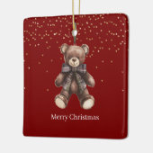 Gold Confetti Red Teddy Bear Christmas Keramikornament (Links)