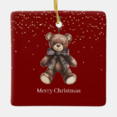 Gold Confetti Red Teddy Bear Christmas Keramikornament (Vorderseite)