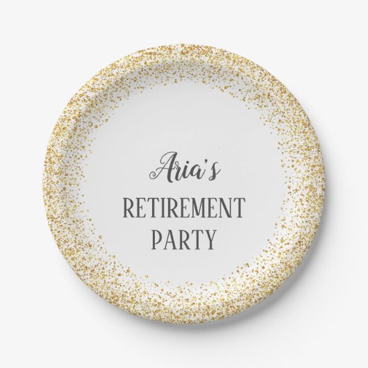 Gold Confetti Rentirement Party Teller (Vorderseite)