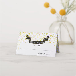 Gold Confetti Retro Black Banner Hochzeit Platzkarte