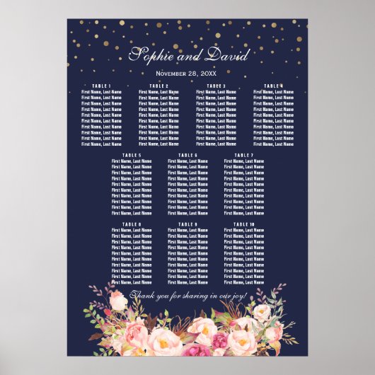 Gold Confetti Rosa Blume Hochzeitskarte Poster (Vorne)