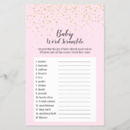 Gold Confetti Rosa Dusche Baby Word Scramble Spiel Flyer