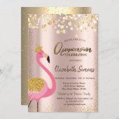 Gold Confetti Rosa Flamingo Rose Gold Quinceañera Einladung (Vorne/Hinten)