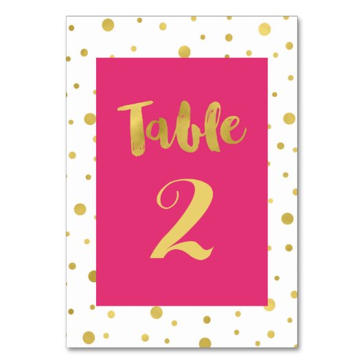 Gold Confetti Rosa Hochzeitskarten für Tischnummer (Vorderseite)
