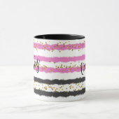 Gold Confetti Rosa schwarze Streifen Name Tasse (Zentrum)