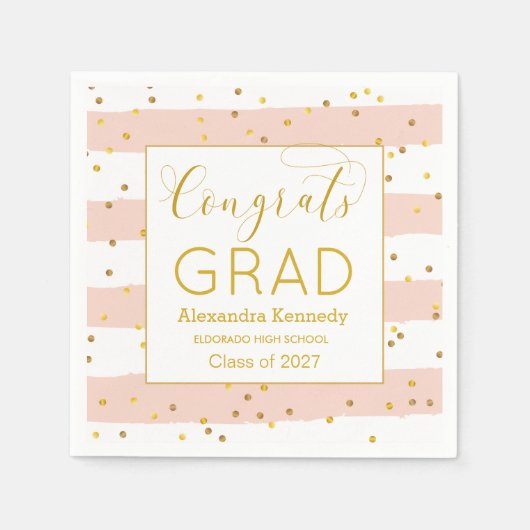 Gold Confetti Rosa Streifen Abschluss Papier Napki Serviette (Vorderseite)