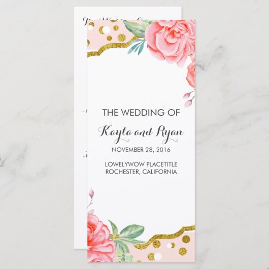 Gold Confetti Rosa Streifen Hochzeitsprogramme Programm (Vorne/Hinten)