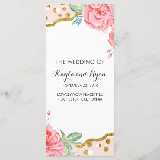 Gold Confetti Rosa Streifen Hochzeitsprogramme Programm (Vorderseite)