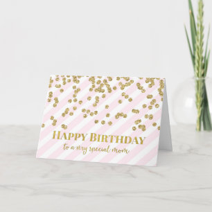 Gold Confetti Rosa Streifen Mama Geburtstag Karte