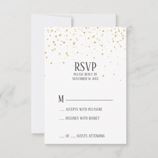 Gold Confetti RSVP Party Karte (Vorderseite)