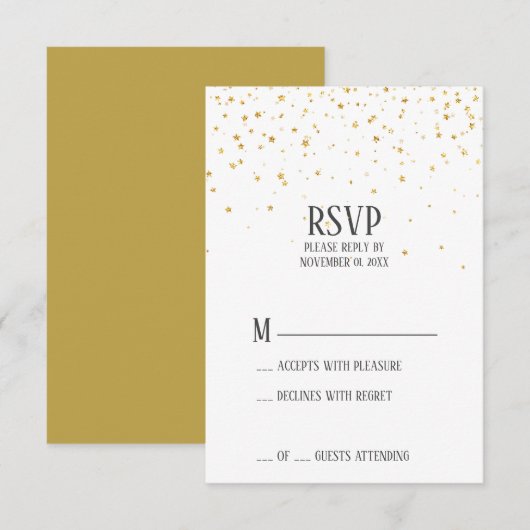 Gold Confetti RSVP Party Karte (Vorne/Hinten)