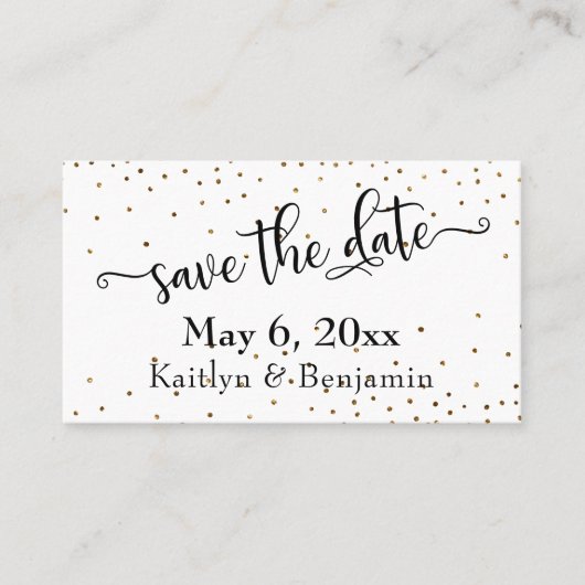 Gold Confetti Save the Date Hochzeitdetails Beilag Visitenkarte (Vorderseite)