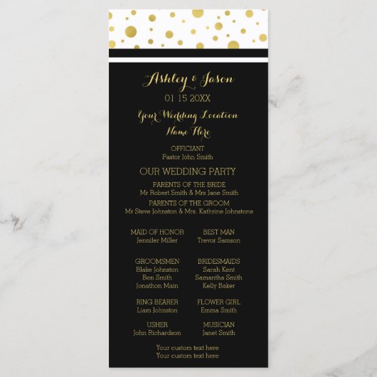 Gold Confetti Schwarz-weiß Wedding Program Programm (Rückseite)