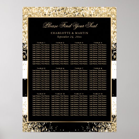 Gold Confetti Schwarz-weiße Hochzeitssattel 12 Poster (Vorne)