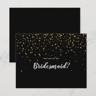 Gold Confetti   Schwarz wirst du meine Bridesmaid  Mitteilungskarte