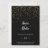 Gold Confetti | Schwarze Hochzeit Datum speichern Save The Date (Vorderseite)