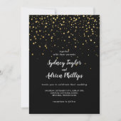 Gold Confetti | Schwarze Lässige Hochzeitseinladun Einladung (Vorderseite)