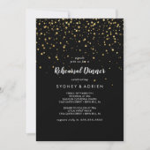 Gold Confetti | Schwarze Probe Abendessen Einladung (Vorderseite)