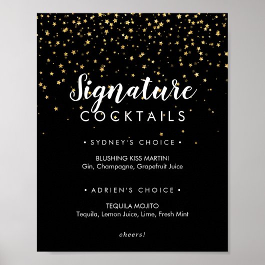 Gold Confetti | Schwarze Signatur Cocktails Zeiche Poster (Vorne)