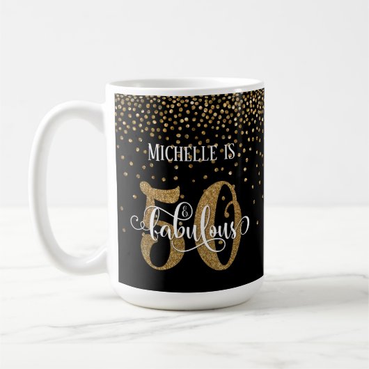 Gold Confetti Script 50 & Fabulous Over Black Kaffeetasse (Links)