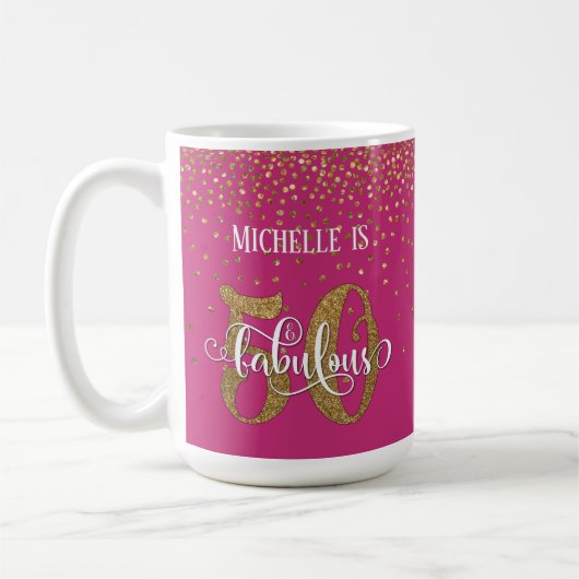 Gold Confetti Script 50 & Fabulous Over Hot Pink Kaffeetasse (Links)