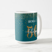 Gold Confetti Script 50 & Fabulous über Aquamarin Kaffeetasse (VorderseiteRechts)