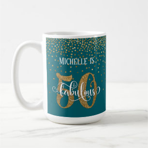 Gold Confetti Script 50 & Fabulous über Aquamarin Kaffeetasse