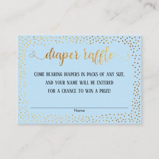 Gold Confetti & Script auf Blue Diaper Raffles Car Begleitkarte (Vorderseite)