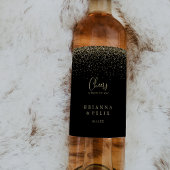 Gold Confetti Script Cheers Wedding Wine Labels Weinetikett