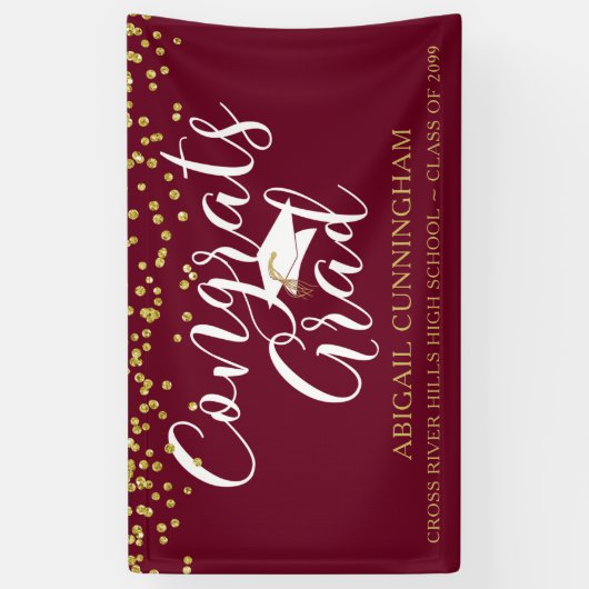 Gold Confetti Script GLÜCKWUNSCH GRAD Maroon und G Banner (Vertikal)