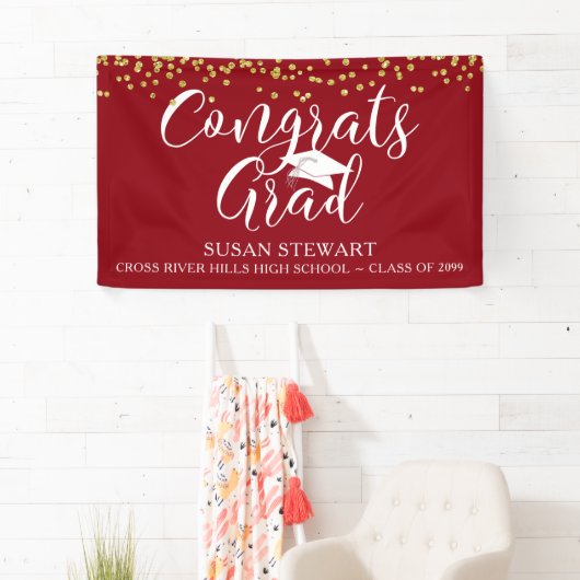 Gold Confetti Script GLÜCKWUNSCH GRAD Red Banner (Insitu)