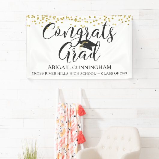 Gold Confetti Script GLÜCKWUNSCH GRAD White Banner (Insitu)